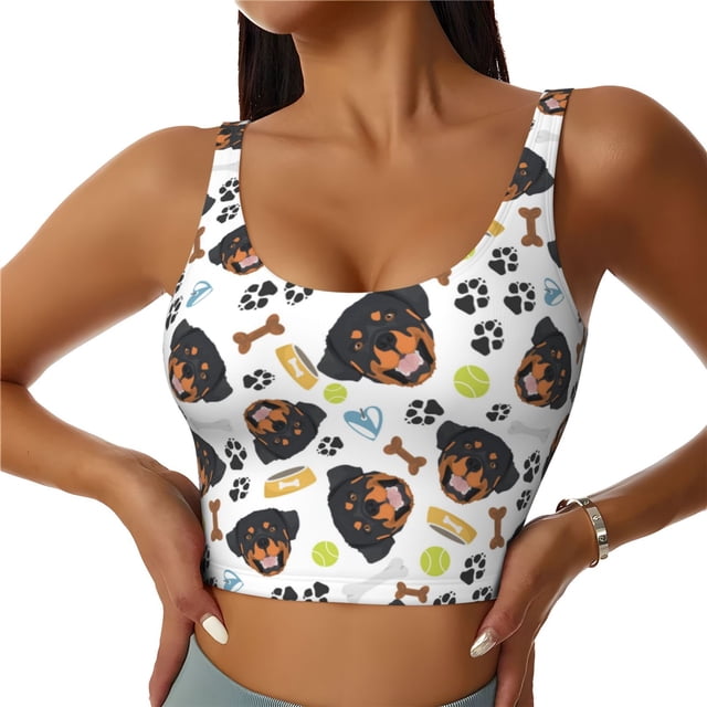 Fotbe Rottweiler Sujetador Deportivo Largo sin Aros para Mujer con Almohadillas y Soporte Medio, Transpirable y Absorbente, Camiseta Tipo Chaleco o Tank Top-XX-Large