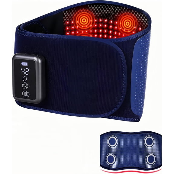 Morfone Red Light Belt with 3 Heat & 4 Vibration Massage, 660nm & 850n Infrared Red Light Wrap Belt for Body Waist Back Shoulder Leg Knee,Blue
