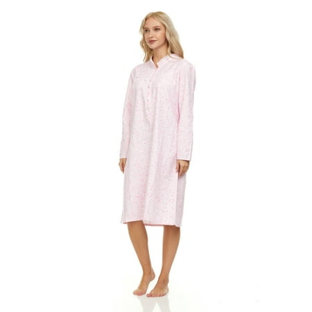 

662 Womens Nightgown Sleepwear Pajamas Woman Long Sleeve Sleep Dress Nightshirt Pink 2X