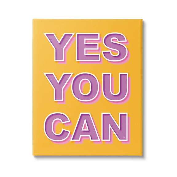 Stupell Industries Yes You Can Purple & Yellow Typography Painting Gallery Wrapped Canvas Art Print Wall Art, 16 x 20