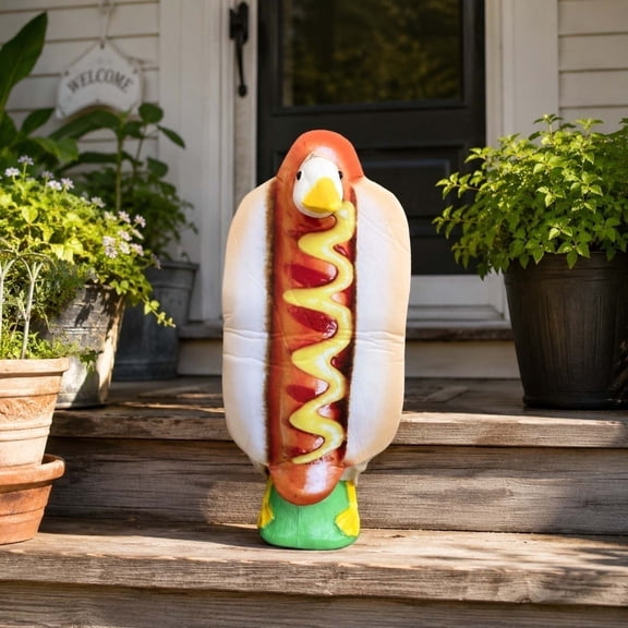 Outdoor Porch Garden Decoration Goose Statue Hot Dog Outfit 73cm Garden Goose Costume BBQ Summer Patio Yard Decor Funny Animal Dress Up Prop Fabric Party Display Accent Ornament