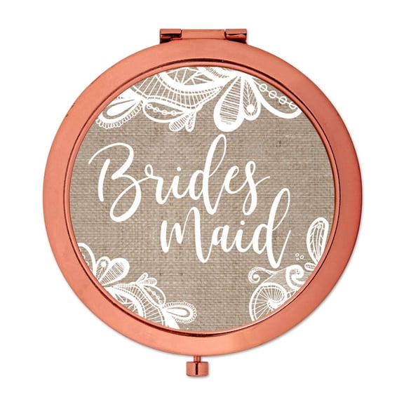 Koyal Wholesale Compact Mirror Bridesmaid Wedding Gift, Rose Gold, Burlap Lace, 1-Pack