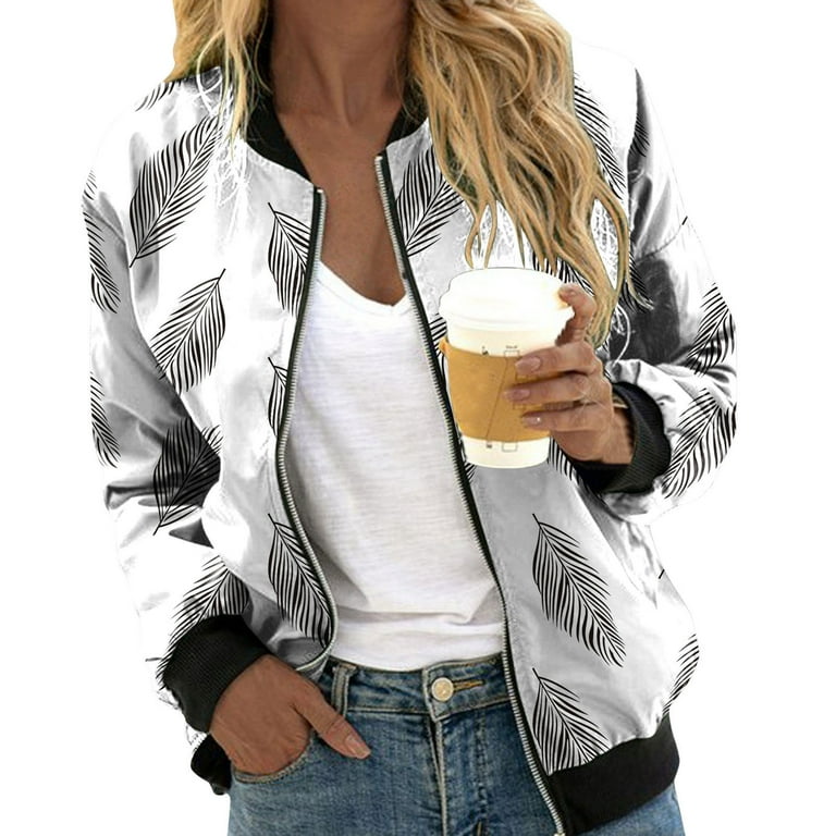 LBECLEY Western Womens Jacket Womens Daily Jackets Lightweight Zip Up Jacket Leopard Floral Print Coat Stand Collar Short Sports Outwear Zipper Tops