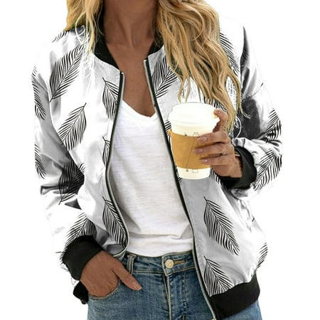 

Hwmodou Women s Casual Jackets Short Sleeve Casual Daily Lightweight Zip Up Casual Leopard Floral Print Coat Stand Collar Sports Outwear Zipper Tops Jackets For Women