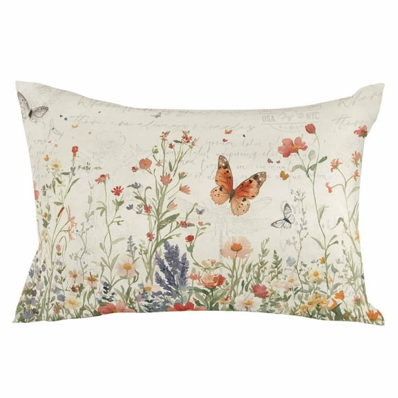 Botanical Colorful Summer Butterfly Queen Size Pillow Cover, Pillowcase Protectors with Zipper, Breathable Decorative Throw Pillow Case Cover, Pillow Shams for Couch Sofa 20x30Inch