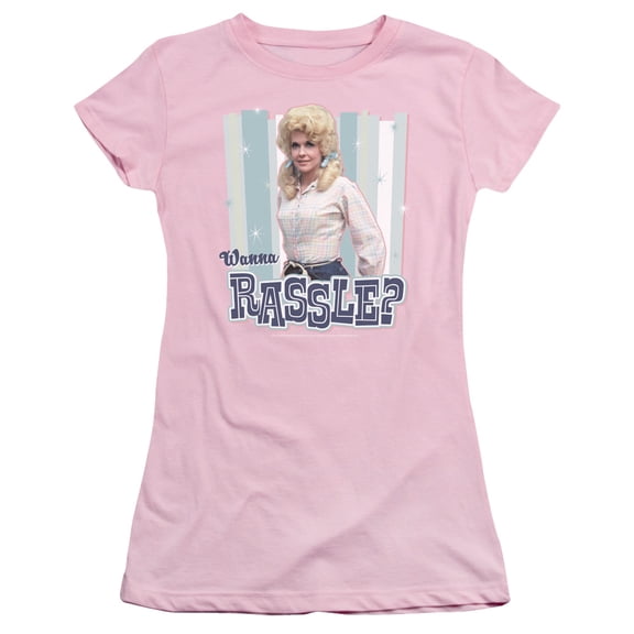 Trevco Beverly Hillbillies-Wanna Rassle - Short Sleeve Junior Sheer Tee - Pink, Extra Large