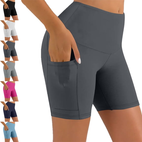 Biker Shorts Women Workout Out Pocket Leggings Fitness Sports Running Mobile Phone Pocket Yoga Shorts Athletic Pants Shorts Summer Plus Size Leggings for Women