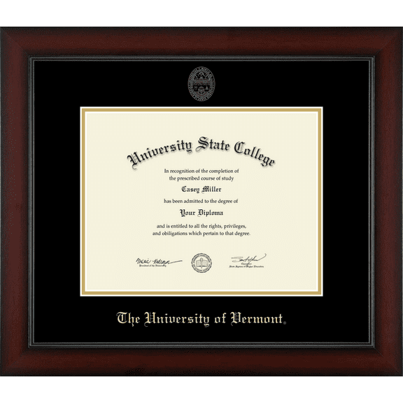 The University of Vermont Diploma Frame, Document Size 11" x 8.5"