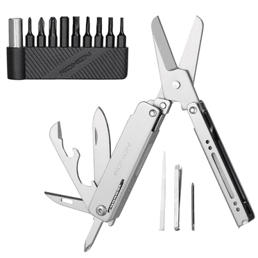 Roxon 13 in 1 Mini Multitool - Folding Scissors With 9pc Bits Set - Pocket Tool