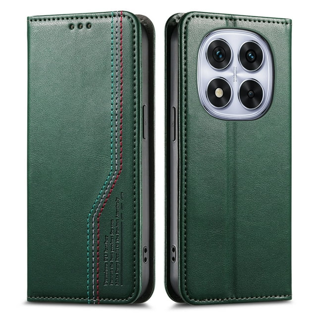 FOXDOCK Wallet Case for Xiaomi Redmi Note 14 Pro 5G , PU Leather Flip Cover with Elastic Anti-Slip Hand Strap, Card Slots