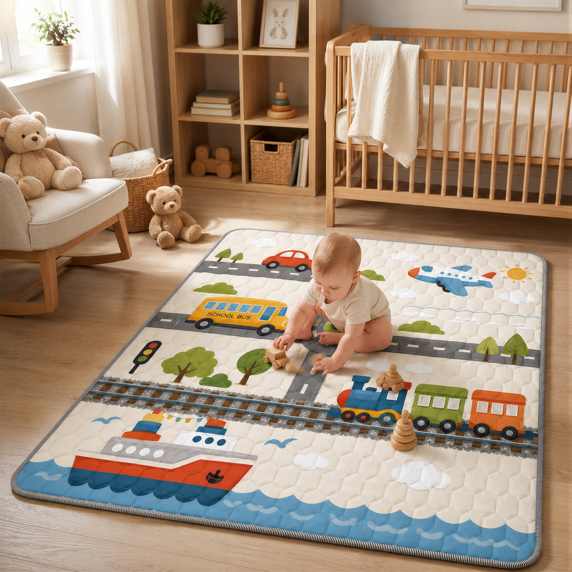 BEAUTYPEAK Large Baby Play Mat, 59"x71" Crawling Mat for Floor, Non-Slip Foldable Mat for Toddlers and Babies