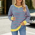 thumbnail image 6 of AherBiu Crewneck Sweatshirts for Women Striped Long Sleeve Slit Oversized Pullover Fall Casual Loose Tops, 6 of 7