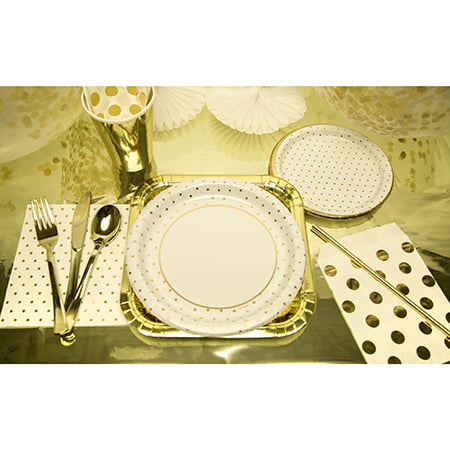 White with Gold Foil Dots Paper Dessert Plates - 8 Ct.