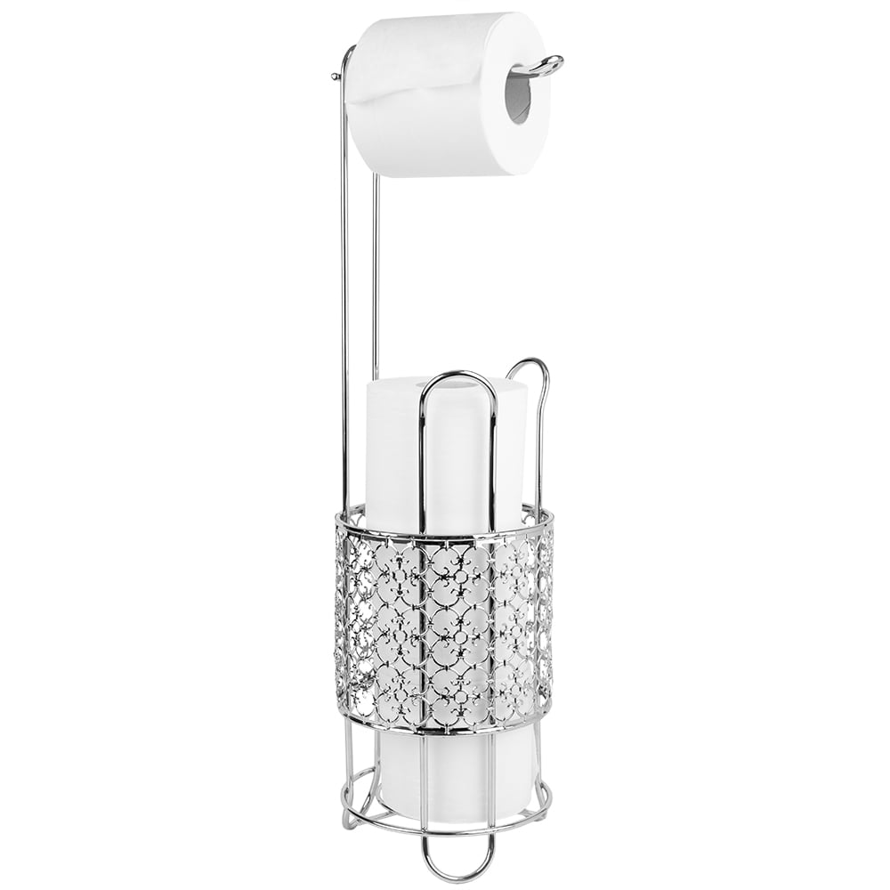 New Sparkling Crystal Diamante Detailed Chrome Toilet  Roll Storage Tower/Holder 
