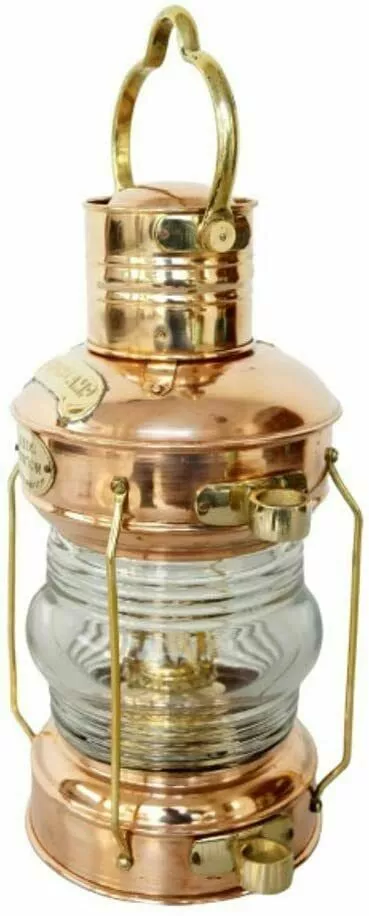 12" Vintage Brass Copper Anchor Oil Lamp Collectible Nautical Maritime Ship Lantern Oil lamp Boat Light