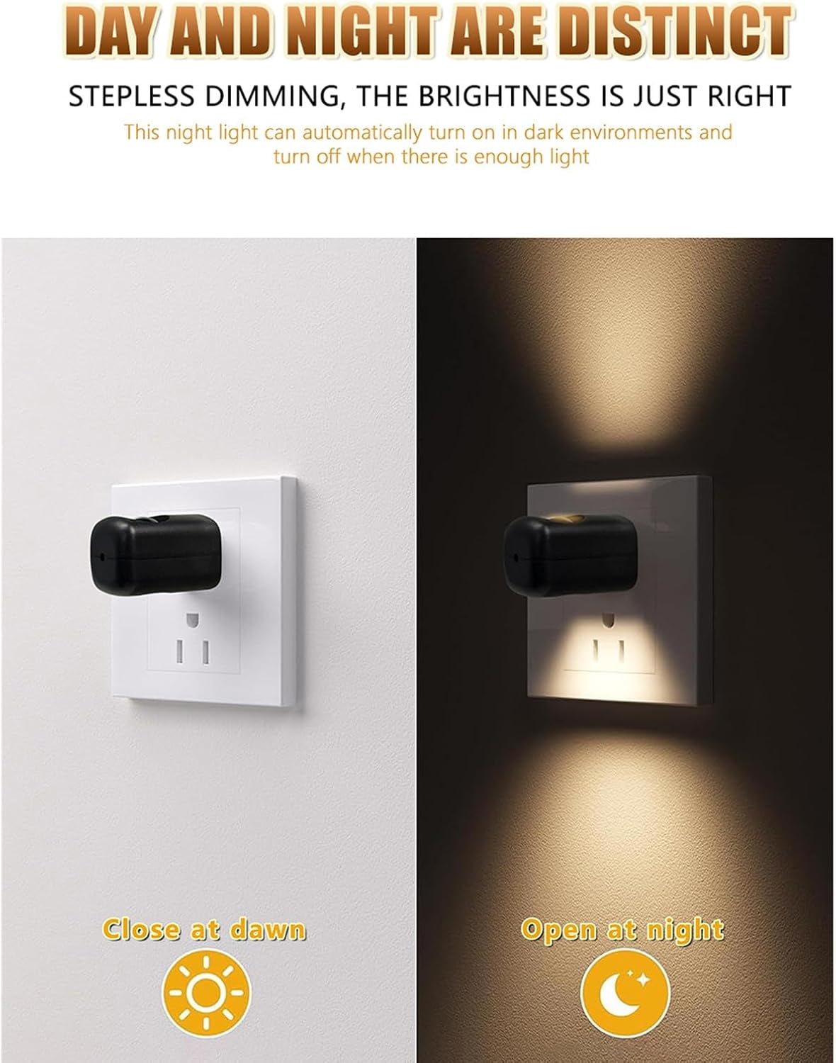 LED Wall Socket Night Light, 6-Pack Dusk to Dawn Sensor NightLight, 0.5W Warm White Plug-in Outlet Light for Bedroom, Hallway, Nursery