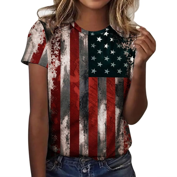 Camisas de Mujer Casual Impreso Cuello Redondo Manga Corta Superior, Blusa de Moda para Uso Diario Y de Fiesta