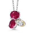 thumbnail image 2 of Gem Stone King 925 Silver and 10K Yellow Gold Red Ruby and White Topaz Pendant Necklace for Women (3.20 Cttw, Oval 8X6MM, 7X5MM and 6X4MM, Gemstone July Birthstone, with 18 inch Chain), 2 of 4