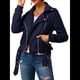 thumbnail image 3 of Chaqueta Gruesa, Holgada e Irregular con Solapa y Cremallera Inclinada para Mujer, de Larga, Informal, con Cremallera Azul Marino XXL, 3 of 9