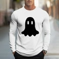thumbnail image 2 of UVEASISHA Mens Long Sleeve Halloween Shirt Big and Tall Casual Ghost Print Graphic Tees Slim Fit Stretch Workout Shirts Holiday Funny Gifts White M, 2 of 6