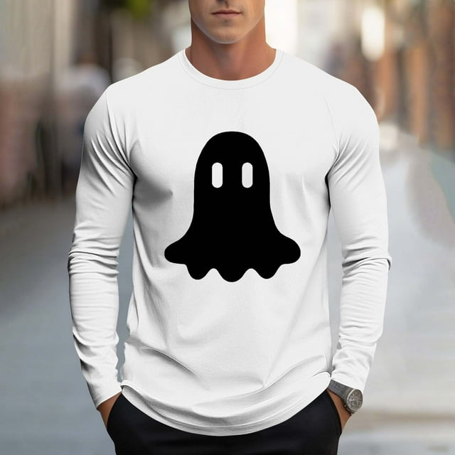 Handshe Mode Homme Décontracté Imprimé Sport Manches Longues Col Rond Blouses Chemises - Blouse Homme avec Design Élégant, Costumes Halloween Homme Adulte