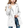 thumbnail image 2 of DJDLJWCJ Teen Girls Mid Length Windbreaker Water Resistant Solid Color Zip Up Hooded Jacket for Outdoor Hiking White Size 11, 2 of 9