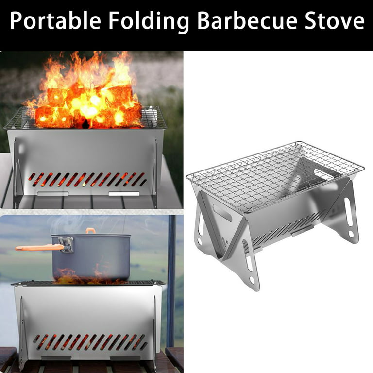 Camping Stove Small Portable Stainless Steel Charcoal Grill Foldable Lightweight BBQ Stove Outdoor Grill Tools for Backyard Outdoor Camping Picnic