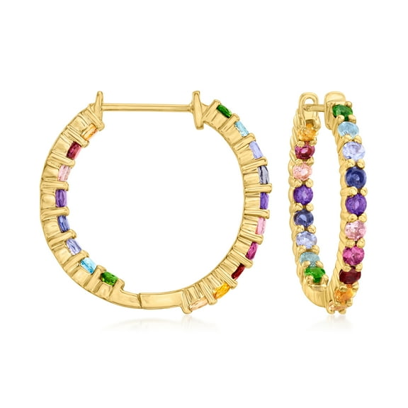 Ross-Simons 1.90 ct. t.w. Multi-Gemstone Inside-Outside Hoop Earrings in 18kt Gold Over Sterling, Women's, Adult