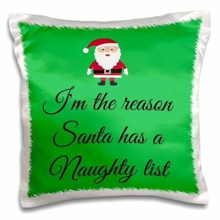 Naughty Pillows 3dRose im the reason Santa has a naughty list picture of Santa on green back - Pillow Case, 16 by 16-inch ()
