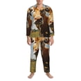 thumbnail image 3 of Susaid Daisy Flower Field Cow Print Men's Long Sleeve Pajama Set, Two-Piece Button-Down Loungewear PJs Set, Comfortable Sleepwear for Relaxation-Large, 3 of 7