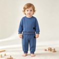 thumbnail image 2 of Enyan Toddler Boy Clothes Infant Boys Fall Winter Outfits Long Sleeve Sweatshirt Tops Jogging Sweatpants 2Piece Set（Blue,12-18 Months）, 2 of 7