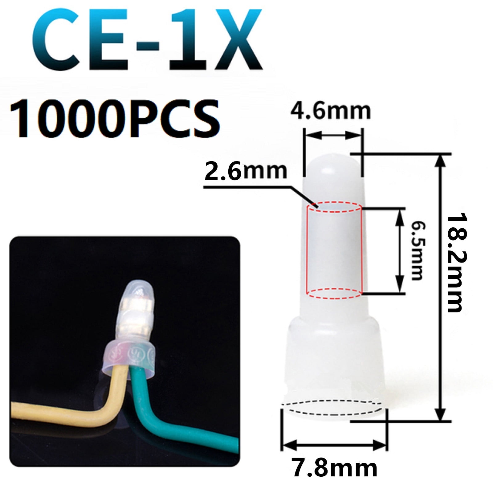 Closed End Crimp Cap Wire Connector 1000Pcs, White Wire Connector Copper Core Cable Terminals Connector