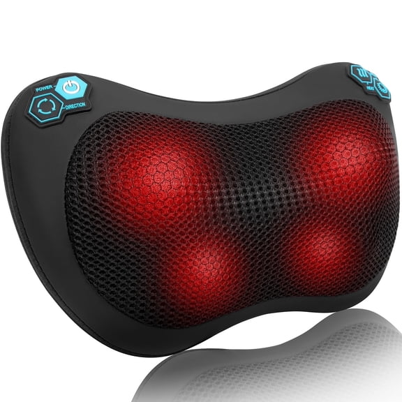 Cshidworld Neck and Back Massager with Heat, 3D Kneading Pillow, 4 Massage Nodes & Bi-Directional Deep Tissue Massage for Neck/Shoulders/Back, Ideal Gift for Women & Men