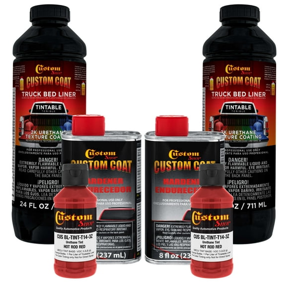 Custom Coat Hot Rod Red 2 Quart (1/2 Gallon) Urethane Spray-On Truck Bed Liner Kit - Easy Mixing , Prevent Stop Rust