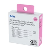 onn 20W USB-C Car Charger, Fast Charging, USB-IF Certified, Foldable Plug, White, Compatible with iPhone & Android