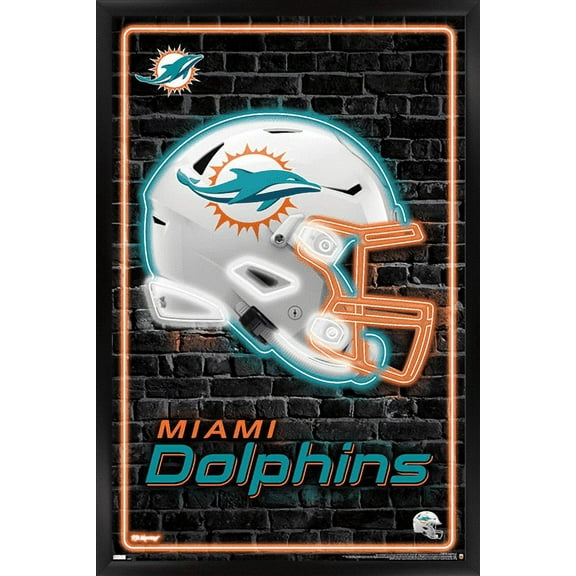 NFL Miami Dolphins - Neon Helmet 23 Wall Poster, 22.375" x 34" Framed