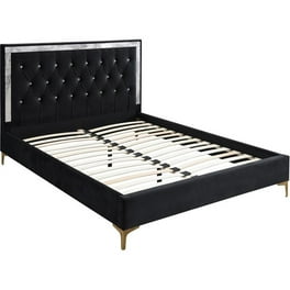 Baxton Studio Castello Black Velvet Upholstered Faux Crystal Buttoned Sleigh King Platform Bed Walmart