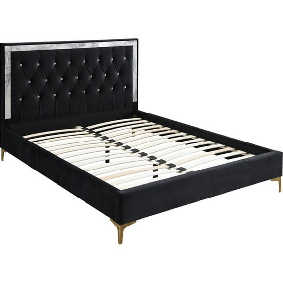 Bowery Hill Crystal-Like Tufted Fabric Eastern King Platform Bed in Black