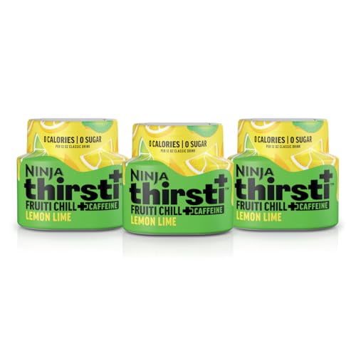 Ninja Thirsti Flavored Water Drops, FRUITI CHILL  Lemon Lime, Bold Fruit Flavor with Caffeine,Sparkling or Still, Zero Calories, Zero Sugar, Makes 17, 12oz drinks, 3 Pack, WCFLELIAM
