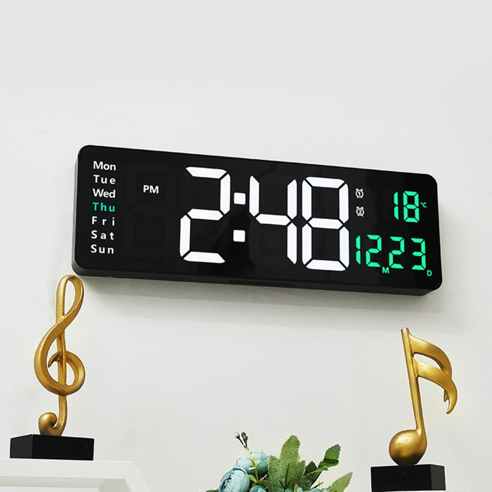Wallmounted Digital Wall Clock Remote Control Temp Date Week Display