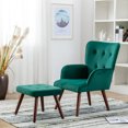 thumbnail image 3 of Modern Accent Chair and Ottoman Set, Home Leisure Chair with Footrest, Comfy Upholstered Armchair with Soft Back, Reading Chair with Solid Wood Legs for Living Room Bedroom, Dark Green, D5451, 3 of 9
