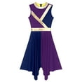 thumbnail image 5 of TiaoBug Womens Lyrical Dance Dress Sleeveless Tunic Metallic Color Block Dance Dresses Purple&Navy Blue L, 5 of 7