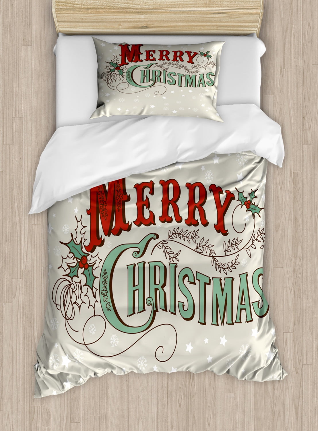 Christmas Duvet Cover Set Xmas Stars And Snowflakes Backdrop With
