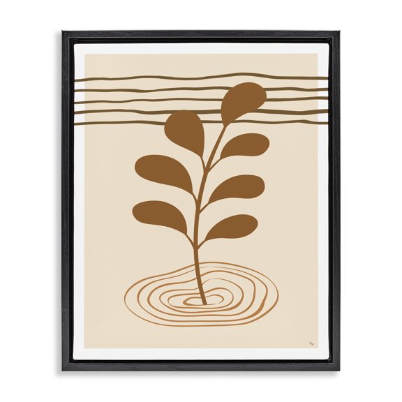 Stupell Industries Mid-Century Contemporary Earthy Leaf Black Floating Frame Canvas Art, 17 x 21, by Martina Pavlova