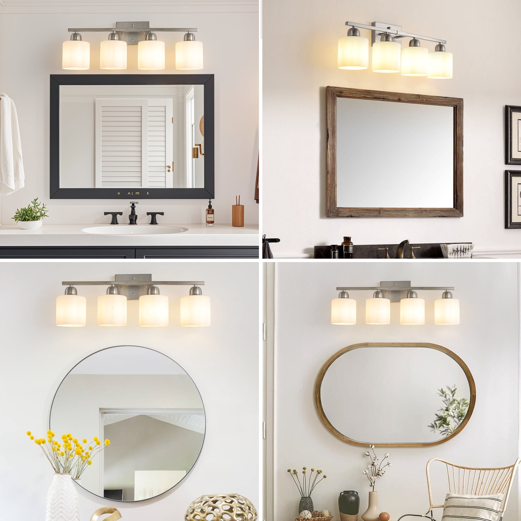 4 Light bathroom lighting fixtures 24.8 inch over mirror&nbsp;Nickel Vanity Lights &nbsp;for Mirror Bedroom/BathroomLiving Room 4* E26 Base Up and Down Reversible Mounting