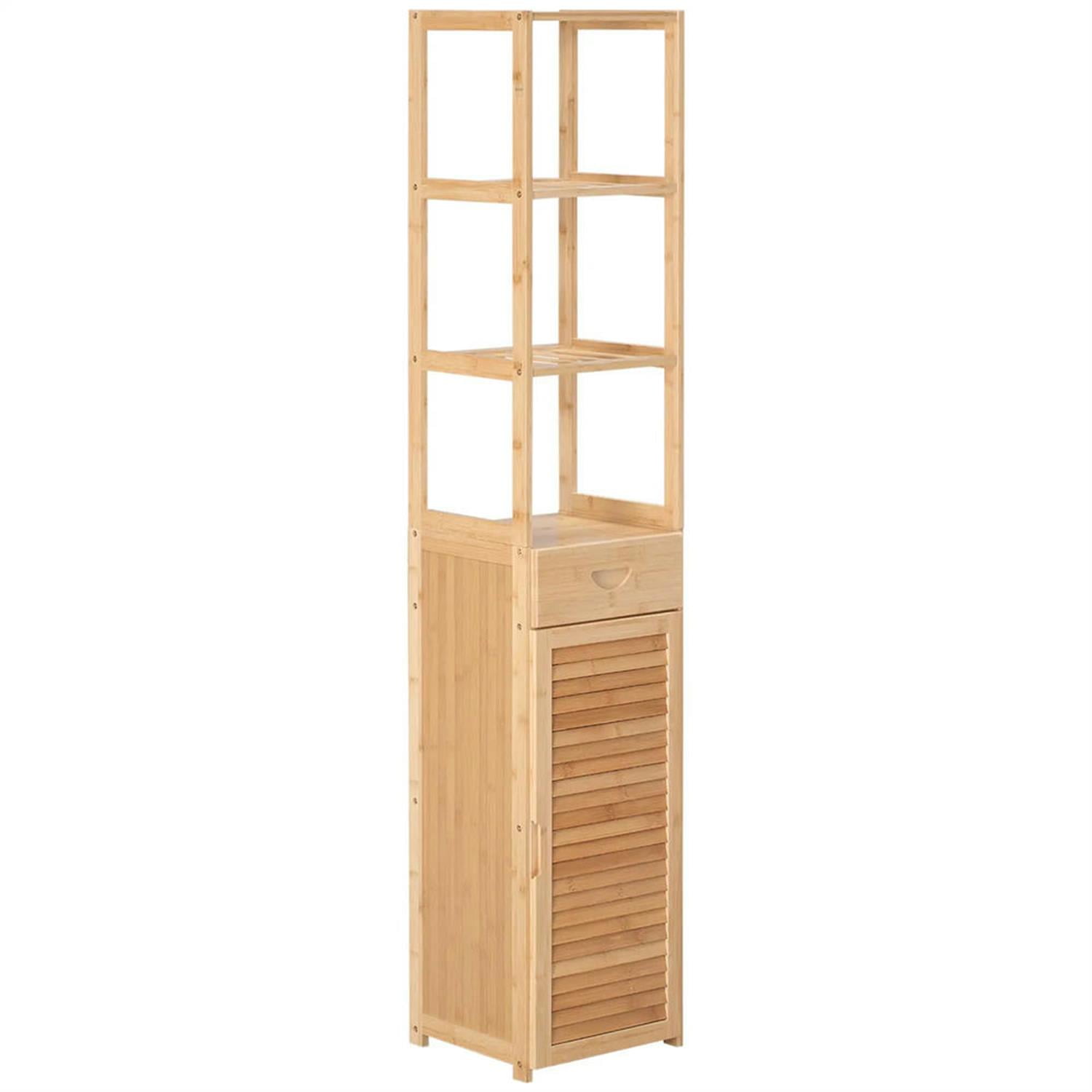 Demi Bonn 64" Tall Bathroom Storage Cabinet, Freestanding Cabinet with Drawer and Slatted Shelves for Living Room, Kitchen, Dining Room, Office, Brown