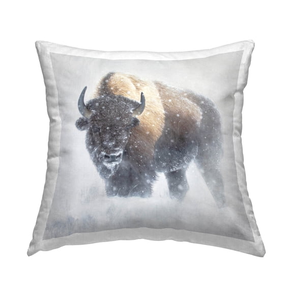 Stupell Industries Snowy Bison Winter Wildlife Printed Throw Pillow Design by James Corwin