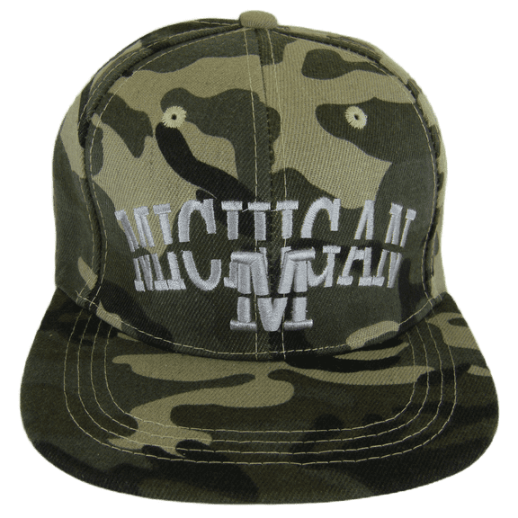 Michigan Split Font Snapback Baseball Cap (Military Camo)