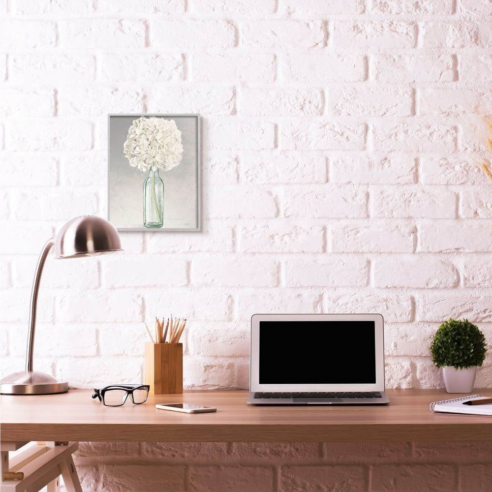 Stupell Industries Beautiful Jar Flowers Grey Green Painting Gray Farmhouse Rustic Framed Giclee Texturized Art by James Wiens
