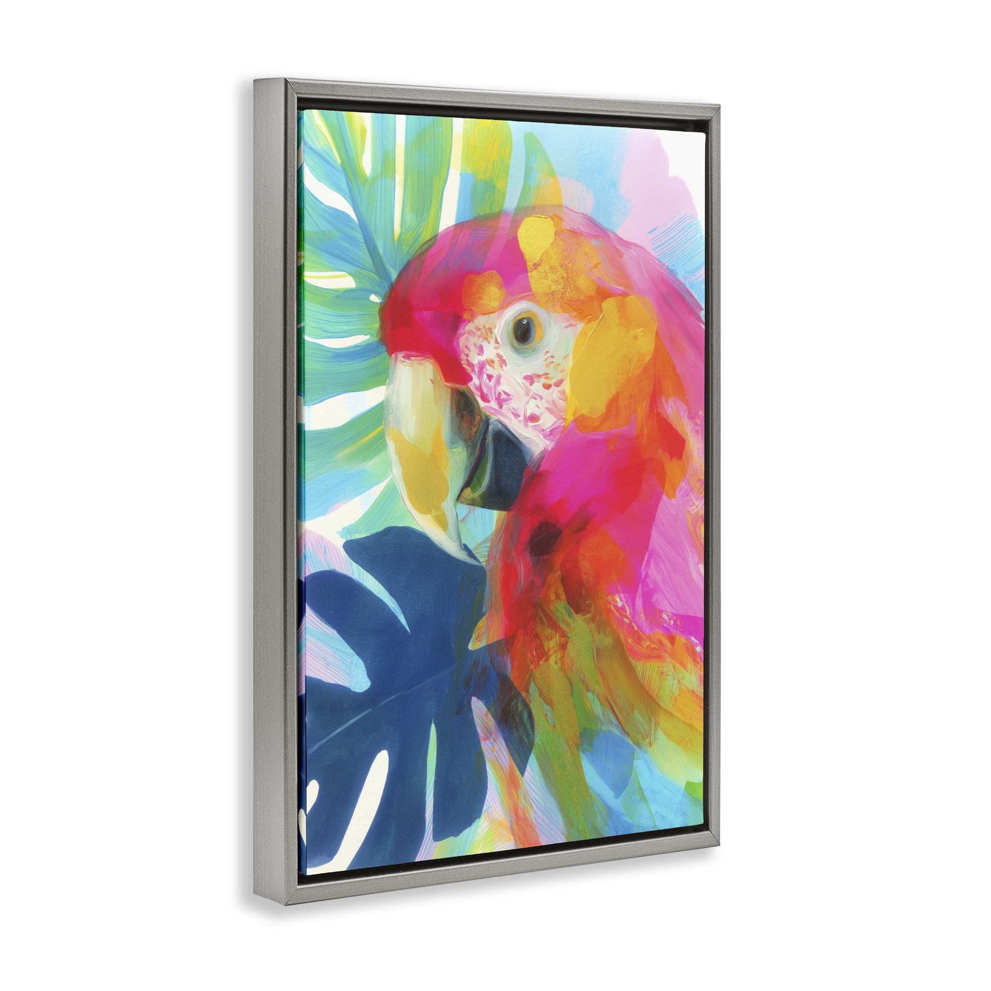 Stupell Industries Scarlet Macaw in Paradise Gray Framed Floater Canvas Wall Art, design by Chromatic Storm Studio